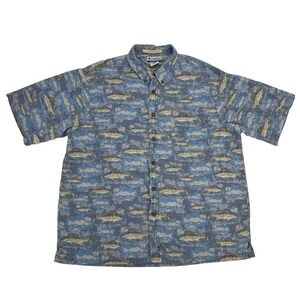 Columbia Shirt Men XL Blue Fish‎ Short Sleeve Pocket Button Down River Lodge